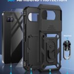 Taisairu for Google Pixel 9A Case with Screen Protector & Slide Camera Lens Cover, Built-in 360°Rotate Magnetic Ring Stand Shockproof Protective Phone Case for Google Pixel 9A Case (Black)