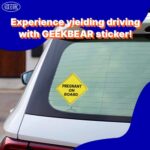 GEEKBEAR Pregnant on Board Car Sign – Sticker or Magnet & Color Options, Weather-Resistant – Diamond Shape 6.8 x 6.8 in (See-Through Sticker, Yellow, 2 Pack)