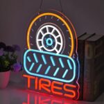JOMOSPO Tires Neon Sign, Neon Lights Hanging Wall Art Decoration for Tire Shop Auto Supplies Store Car Service Repair Shop Garage Workshop, USB Powered Ultra Bright Dimmable, 15.35 * 12.6 inches
