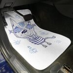 Ambesonne Fish Car Mat Set of 4, Naughty Cat Fish in Striped T-Shirt Anchor Pendant and Nautical Maritime Sign, Front & Back Seat Floor Mat Durable PVC Backing Car Accesory, Blue Grey