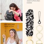 WEESMILE Keychain Wristlet, Stretchy Key Chain for Car Keys with D ring, Cute Scrunchie Wrist Bracelet for Women Men (Cow Print)