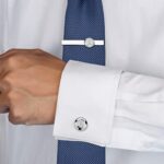 Silver Cufflinks and Tie Clip Set for Men Tuxedo Shirt Necktie Initial Letter A Engraved Tie Set Formal Business Wedding Tuxedo Shirts