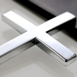 3D Cross Metal Car Sticker, 2.6 * 1.9 Inches Jesus Christian Car Emblem Badge Decal Decoration for Automotive, Truck, Motorcycle (Silver)