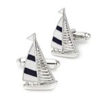 Mr.Van Sailing Boat Cufflinks for Men – Rhodium Plated Brass Nautical Cufflinks, 0.86×0.5 Inch, Gift Pouch Included