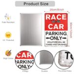 Vintage Race Car Parking Only Sign for Boys Bedroom & Man Cave Garage, Durable Metal Tin Wall Decor 8×12 Inch, Rust-Proof Garage Signs With Car-Themed Design for Men Boy Gifts (Silver)