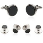 Tuxedo Cuff Links Cufflinks and Studs Formal Set in Onyx and Silver from Cuff-Daddy