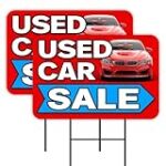Vista Products USED CAR SALE 2 Pack Double-Sided Yard Signs 16″ x 24″ with Metal Stakes (Made in Texas)