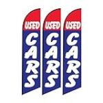 Three (3) Used Cars Auto Dealership Advertising Signs Windless Swooper Feather Flags – Replacement Flags Only