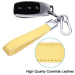 Wisdompro Genuine Leather Car Keychain, Universal Heavy Duty Leather Key FOB Keychain Key Chains Women for Car Keys, 360 Degree Rotation, with Anti-lost D-ring and 3 Keyrings – Yellow