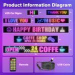 RGB LED Car Sign Display – 7″*3″ Programmable Scrolling LED Sign Board with Bluetooth App Control, Waterproof Flexible Display Screen with Pixel Animation, USB Powered Light for Car, Store, Events