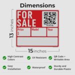 15×13 For Sale Car Sign (3-Pack) – Price/Model/Year | Weatherproof | PVC Plastic | QR App Included
