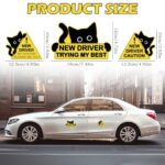 3Pcs Black Cat New Car Driving Magnets, Funny New Driver Magnet for Car Please Be Patient, Safety Warning Signs for Student Driver Moderate Size & Long Service Life