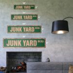 JUNK YARD Vintage Plastic Street Sign car metal man junkman dog | Indoor/Outdoor | 30″ Wide