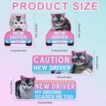 4pcs Cat New Driver Car Magnets, Cute Serious Kitty Honeycomb Reflective Caution New Driver Signs Reusable Bumper Safety Stickers Funny Car Magnetic Decals for Women Men Newbie Drivers Gifts